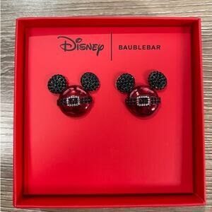 Disney Baublebar Mickey Mouse Santa Silhouette Ornament Earrings NEW Red Black